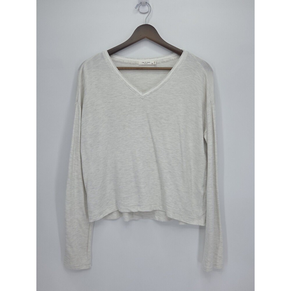 Rag & Bone Womens V Neck Sweater Modal Cotton Blend Heather White Size Medium